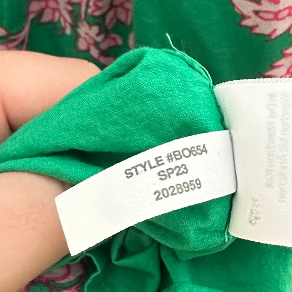 J. CREW Smocked Midi Dress Puff Sleeves Green Pink Floral Sz L {RR22} - Picture 8 of 8